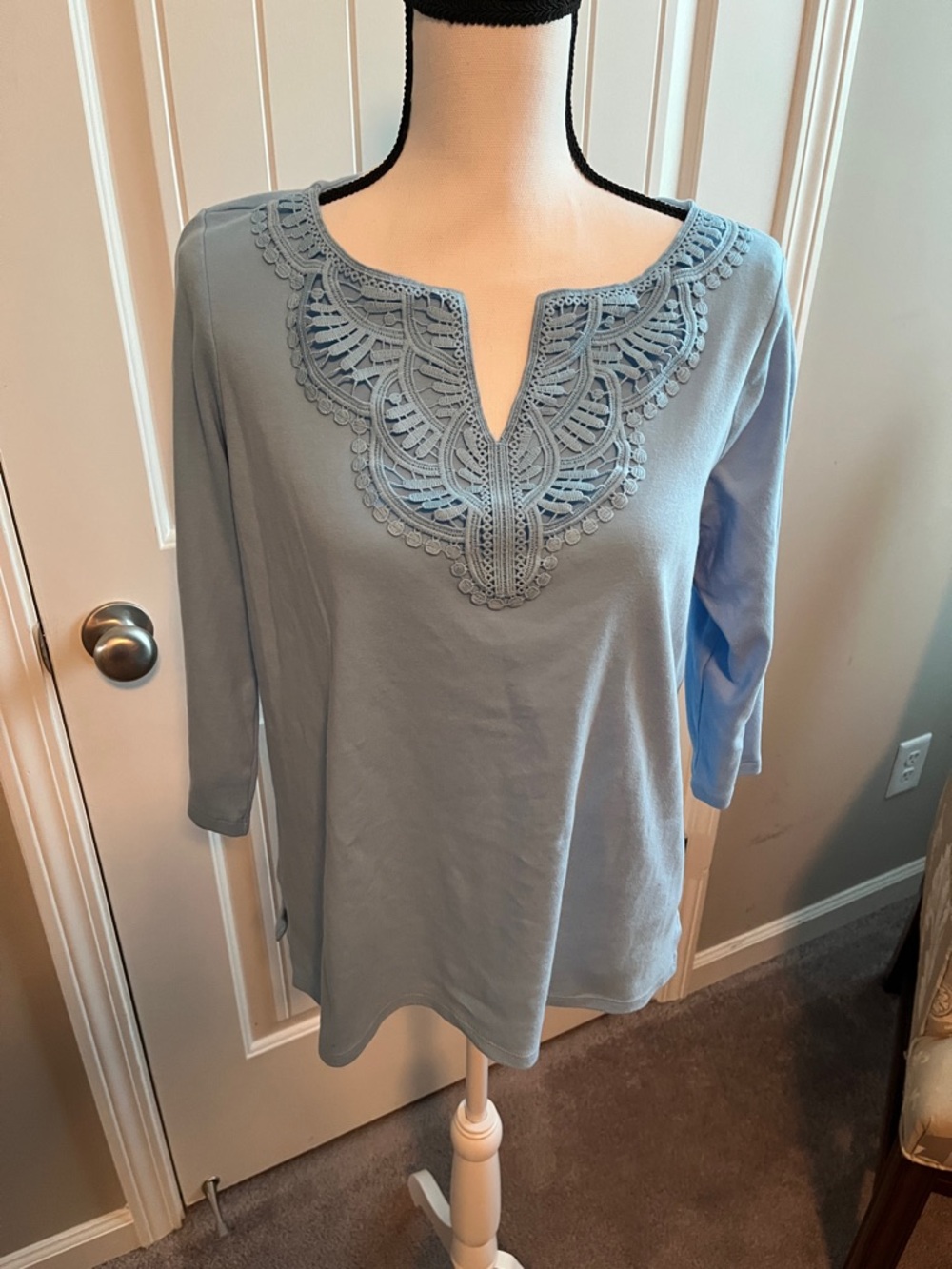 croft & barrow Light Blue Crochet-Trim Knit Tunic